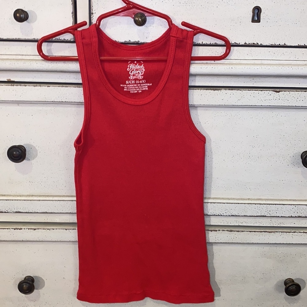Faded Glory Red ribbed tank top sleeveless shirt small 6-6X USA America 🇺🇸​​